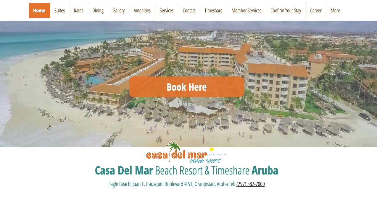 Casa Del Mar Beach Resort & Timeshare website in Aruba designed and maintained by gandor.tv 